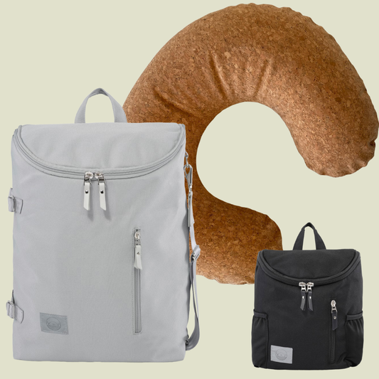 Grå ♻️ Recycled Polyester Pusletaske+MiniMe Juniortaske i sort+GRATIS ammepude