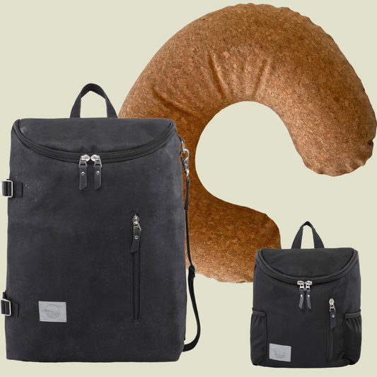 Sort 🌱 Kork edition pusletaske+MiniMe Juniortaske i sort+GRATIS ammepude